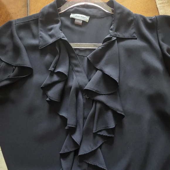Calvin Klein Black Ruffle Blouse - Picture 3 of 5